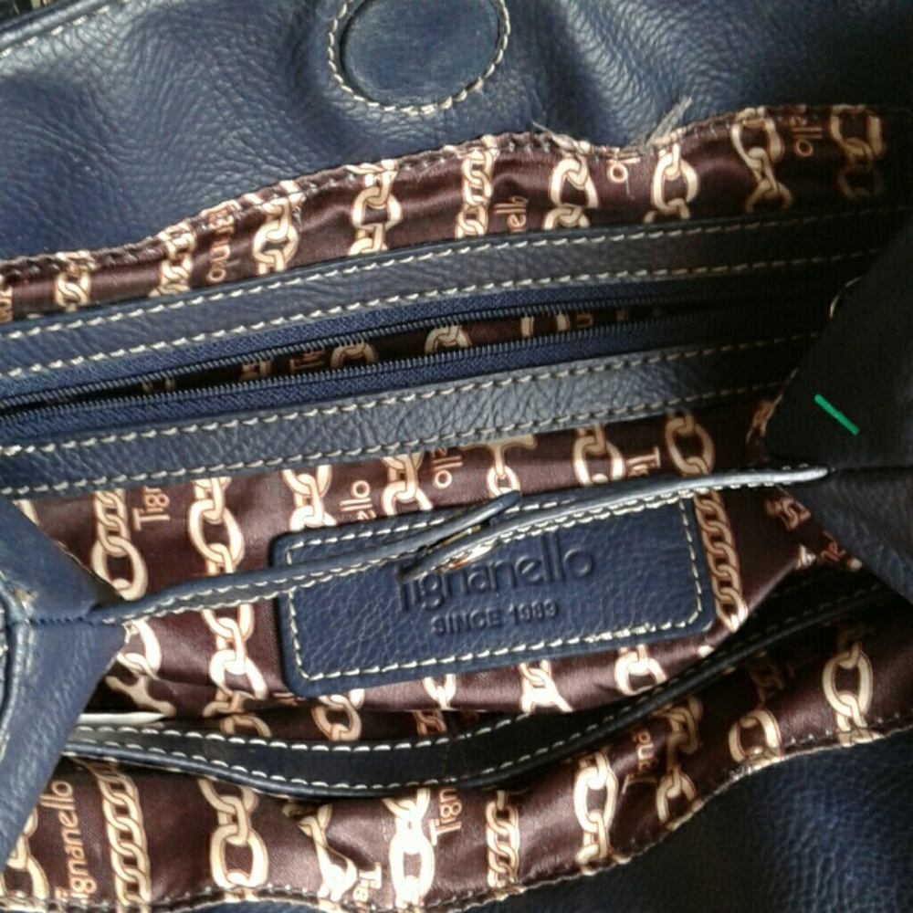 TIGNANELLO NAVY BLUE PEBBLE GRAIN SATCHEL BAG - Picture 3 of 6